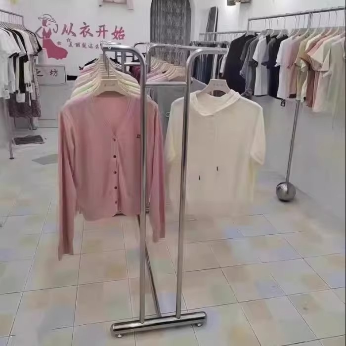 Estante de exhibición de ropa de acero inoxidable marco de isla medio tipo piso percha de ropa de doble fila barra paralela para hombres y mujeres y niños estante de ropa de carga