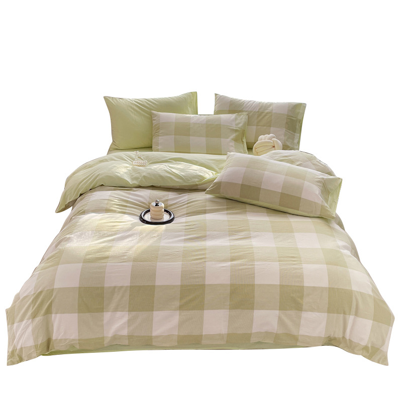 Cama de algodón lavado de algodón de cuatro piezas, sábana de algodón, funda de edredón, dormitorio de estudiantes, ropa de cama de tres piezas, ropa de cama