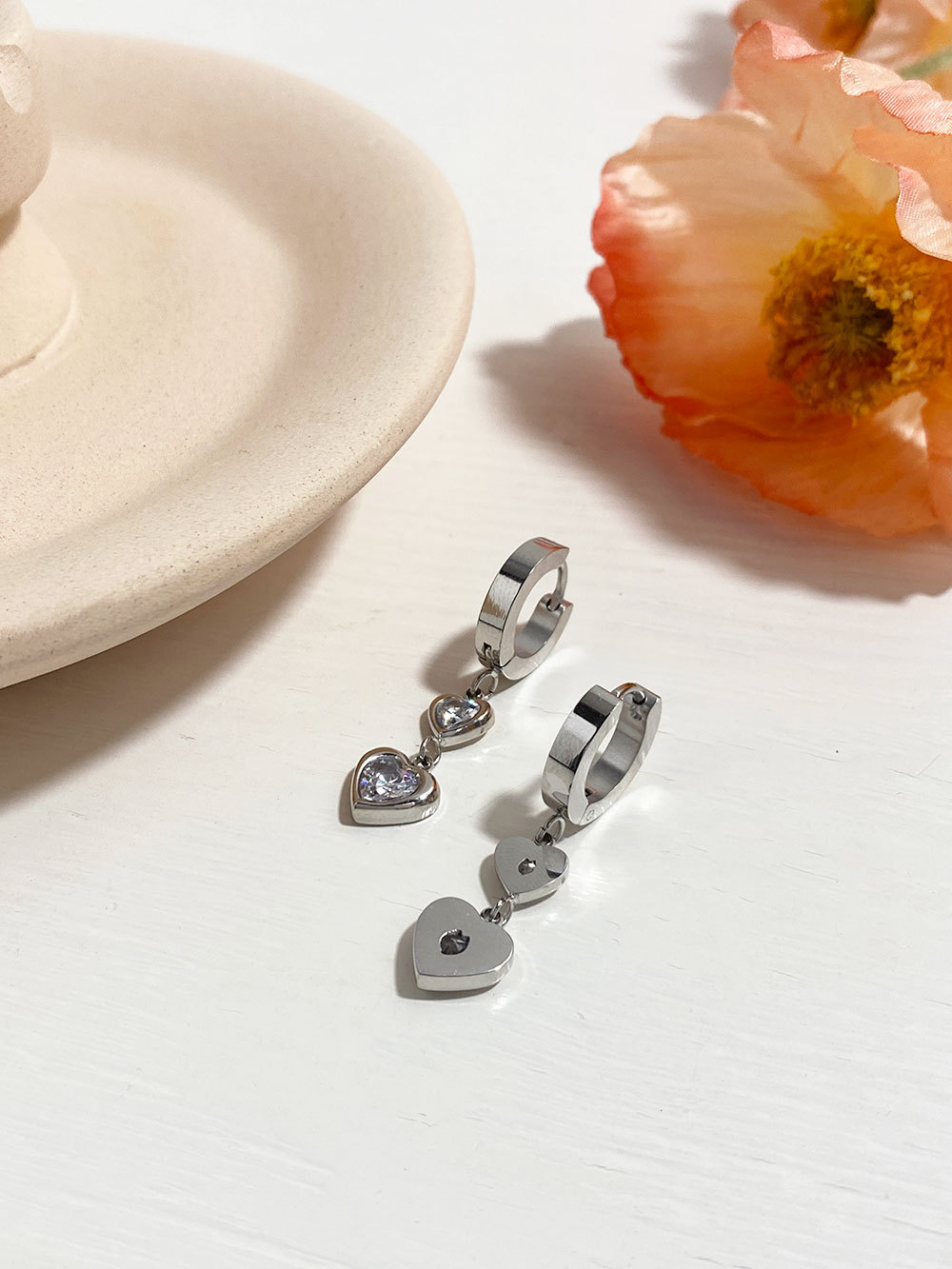 304 Stainless Steel Ear Needle Material 18K Gold Plated Plating Material 1 Pair Korean Style Geometric Heart Shape Inlay 304 Stainless Steel Zircon 18K Gold Plated Drop Earrings
