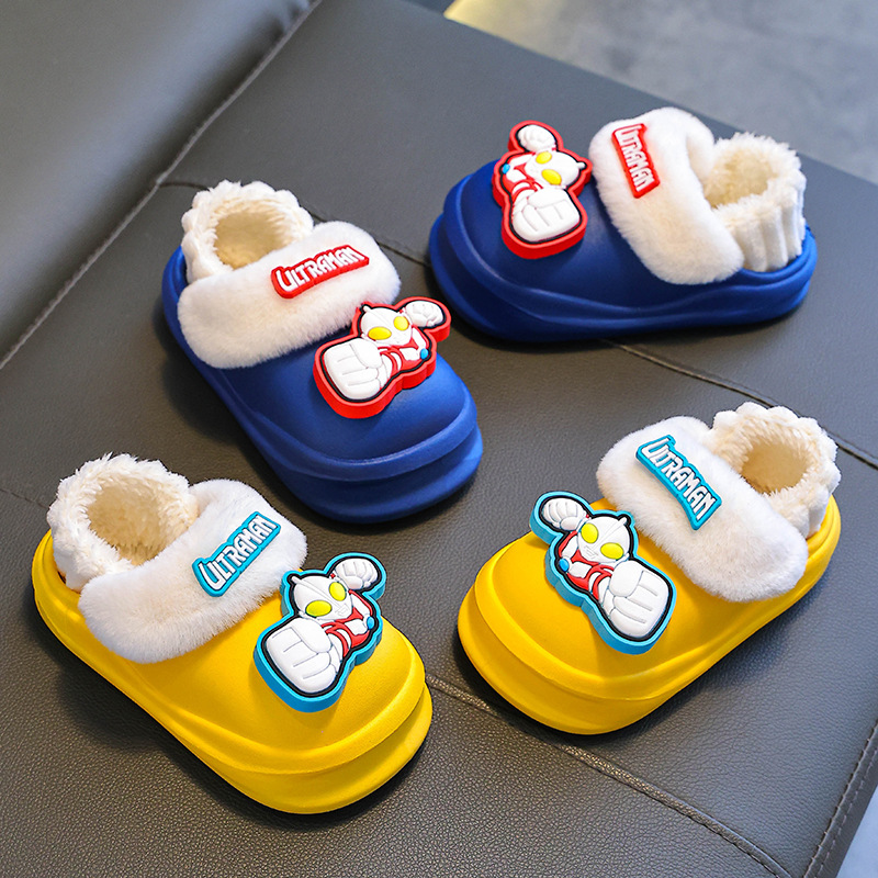 Zapatillas de algodón de invierno para niños, zapatillas de algodón para niños, bolsas impermeables de terciopelo calientes, zapatos de algodón caseros para niños