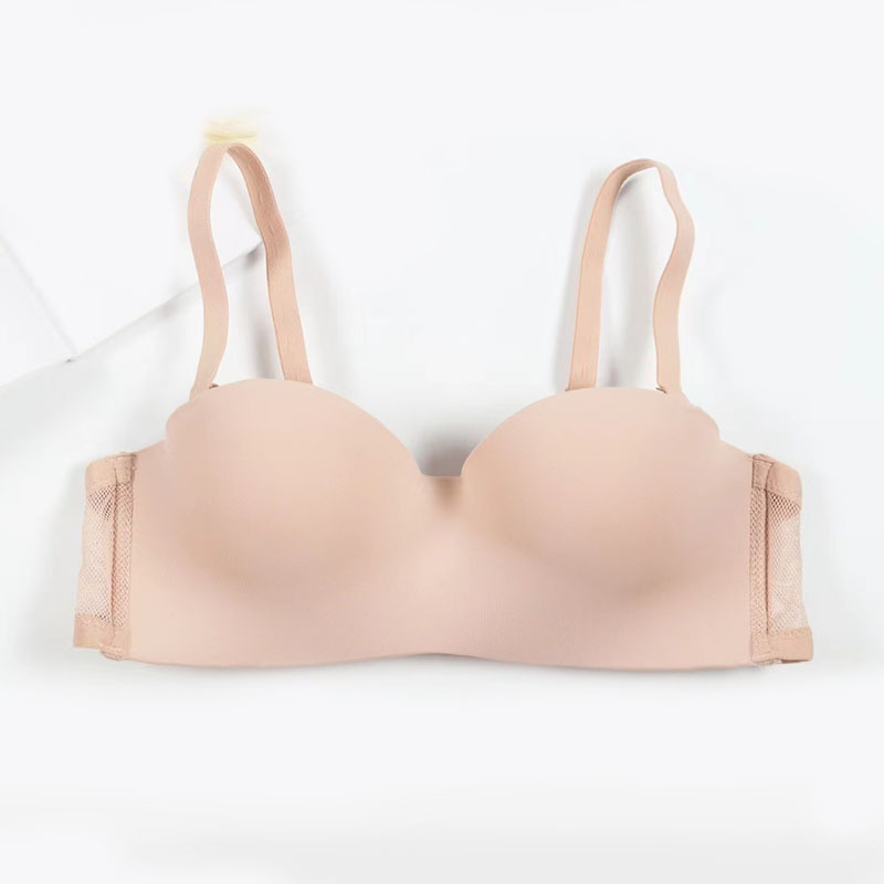 Fábrica de Shantou sostén sin marcas de espalda hermoso pecho pequeño reunido medio taza de estudiantes niñas antideslizante sin cinturón de hombro ropa interior