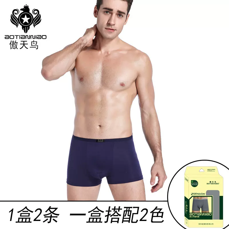 两条盒装超市商场男士内裤 莫代尔中腰透气平角裤男竹纤维内裤男