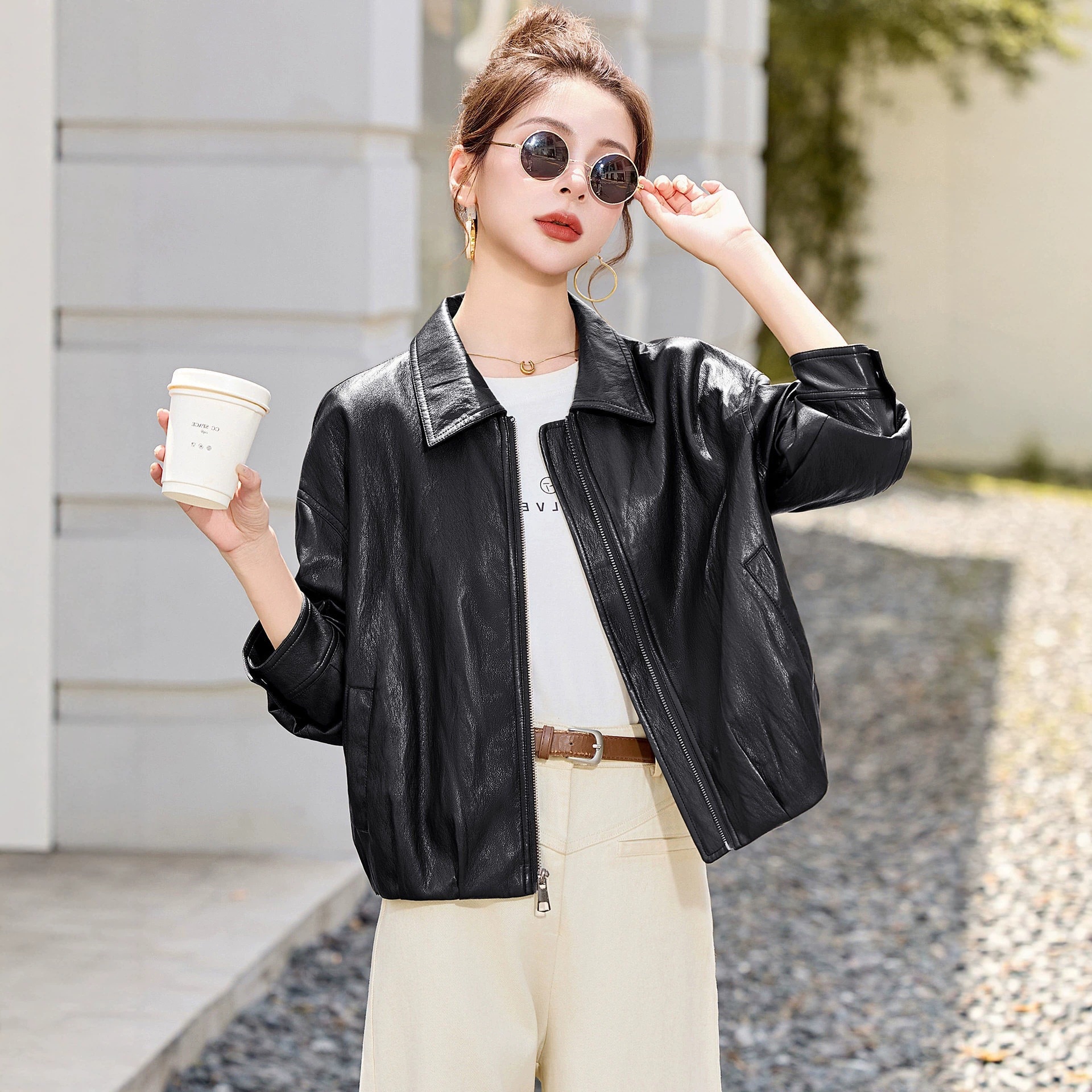 Haining leather jacket for women, 2026 new autumn collection, short style, casual sheepskin jacket