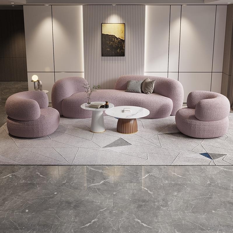 Curved lambswool fabric sofa light luxury small apartment living room sofa beauty salon clothing store reception sofa