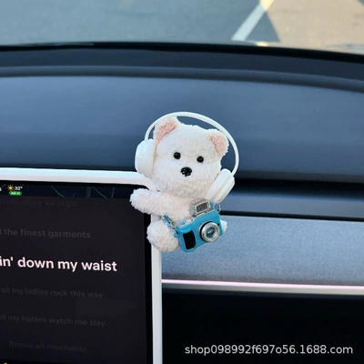 Accessories for Women, Car ornaments - little-sheep-white-headphones-blue-camera