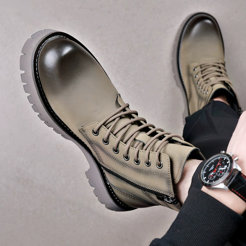 Martens, demi-season high fleece boots for leisure, genuine leather