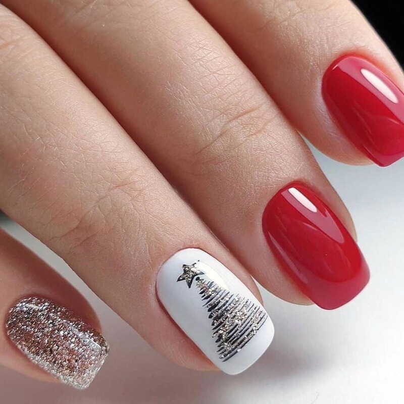 Cross-border Christmas wear nail Foreign Trade short square red and white mixed color Christmas Tree Press-type fingernail wholesale