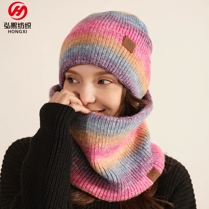 Winter travel keep warm knitted scarf, hat, set, European style, gradient