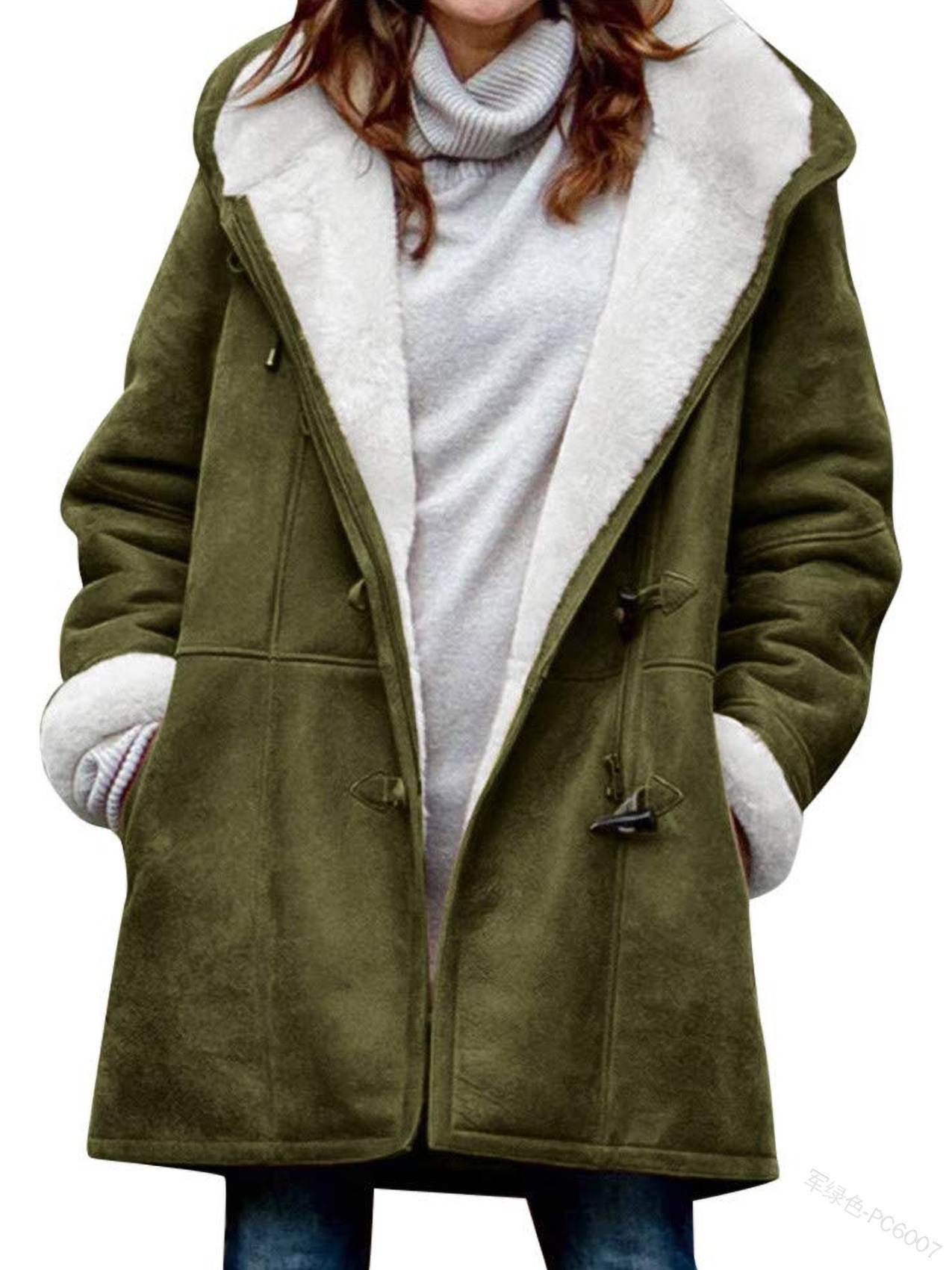 Women's Clothing long-sleeved horn button women's velvet warm jacket _voghion.com