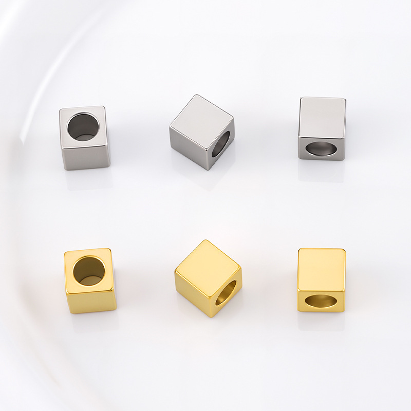 抛光方形通孔珠不锈钢DIY饰品配件 真空电镀金色串珠散珠精美配饰