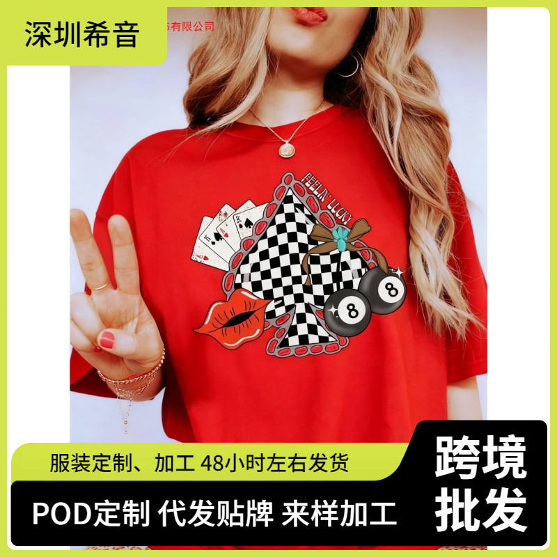 Cross-Border 2026 European and American T-Shirt with 8 Grid Poker Cards Western Design Women's Short-Sleeve Shirt Cross-Border 2026 European and American T-Shirt with 8 Grid Poker Cards Western Design Women's Short-Sleeve Shirt