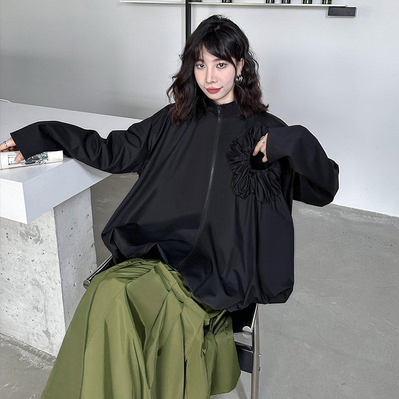Yamamoto yaosi plisado flor tridimensional abrigo corto Otoño de las mujeres Nuevo diseño de nicho suelto cremallera cardigan trench Coat