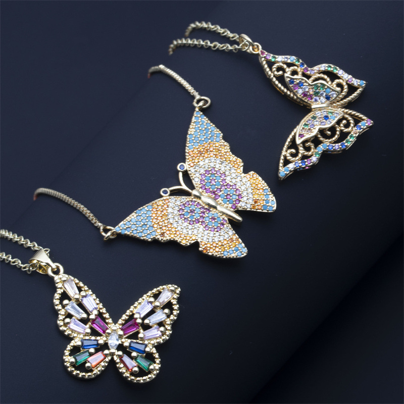 Fashion Butterfly Copper Necklace Inlay Zircon Copper Necklaces