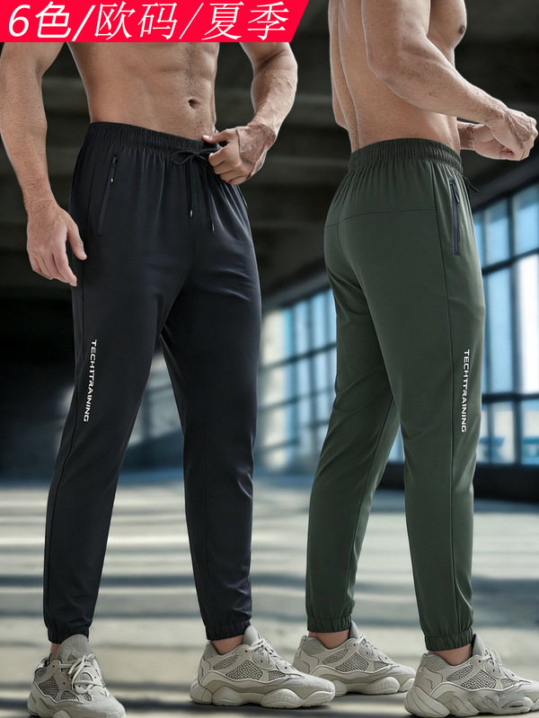 2026 New European Size Men's Ice Silk Casual Pants, High Elasticity, Quick-Dry, Breathable, Outdoor Fitness Running Sports Long Pants