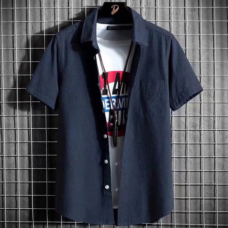 2022 camisa de manga corta de los hombres de verano nuevo estilo coreano casual Slim Top hombres de negocios Oxford camisa de color puro