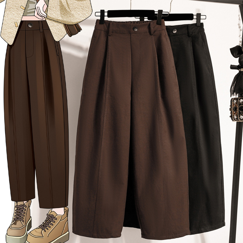 Autumn style plus-size pants for pear-shaped body, hip-covering, cropped curved-leg pants, popular straight-leg wide-leg women's trousers