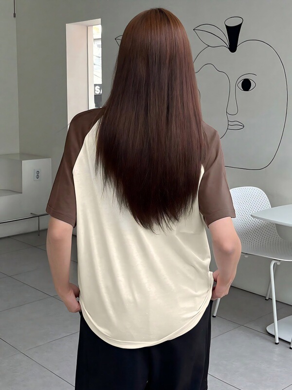 2025 Amazon temu Xiyin 人気の女性の夏の Tシャツ夏ショートカラーブロックラウンドネック半袖 Tシャツ女性|undefined