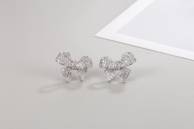 Fashion Bow Knot Copper Inlay Zircon Ear Studs 1 Pair
