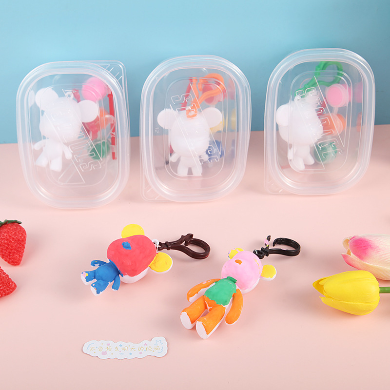 Children's diy doll graffiti toy plaster fluid bear DIY white embryo painted cartoon doll keychain wholesale