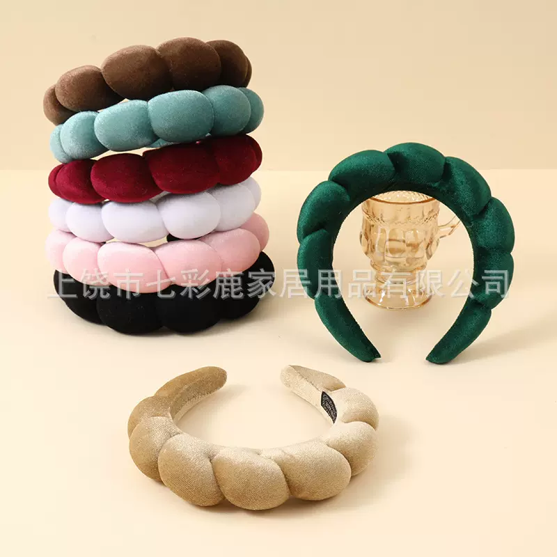 韩版轻奢天鹅绒麻花高颅顶头箍女洗脸防滑发卡丝绒亮面  云朵发箍