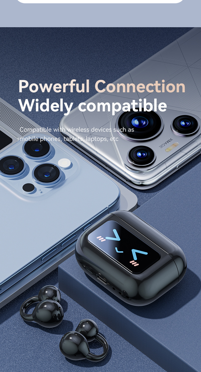 Ai Smart Wireless Bluetooth Ear Clip Headphones Colour Display_voghion.com