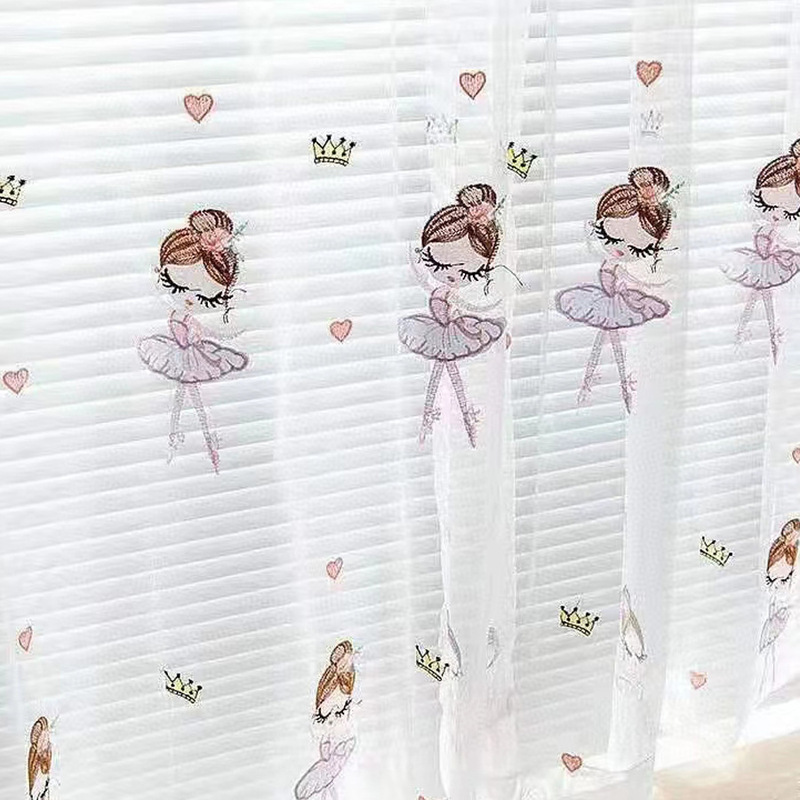 小さい清新な窓の紗が踊る女の子の刺繍の透明なカーテンの女の子の寝室の部屋のカーテンの逸品の刺繍の現代|undefined