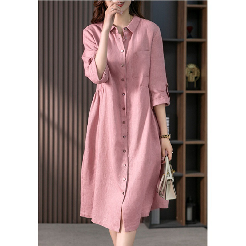 Real Shot of 2025 Spring & Fall Literary Casual Loose Large Size Women's One-Piece Linen Slim Shirt Dress Real Shot of 2025 Spring & Fall Literary Casual Loose Large Size Women's One-Piece Linen Slim Shirt Dress