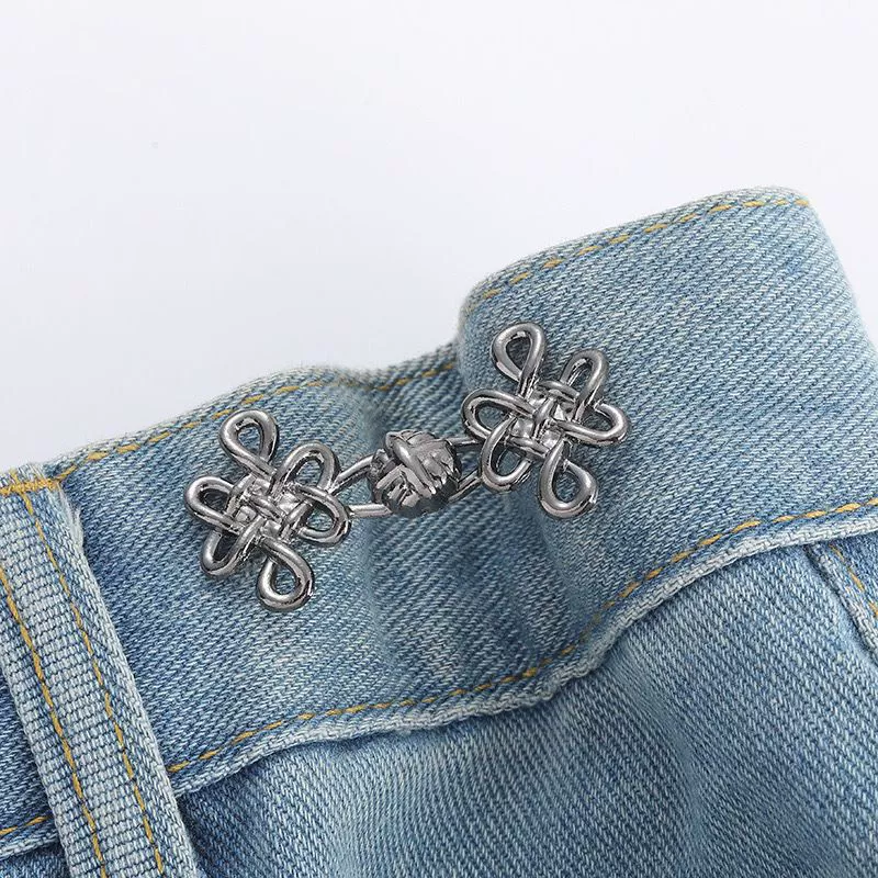 Nail-Free Removable Waist Buckle Pair, Flat-Bottom Seamless Buttons for Pants & Skirts, Assorted Designs