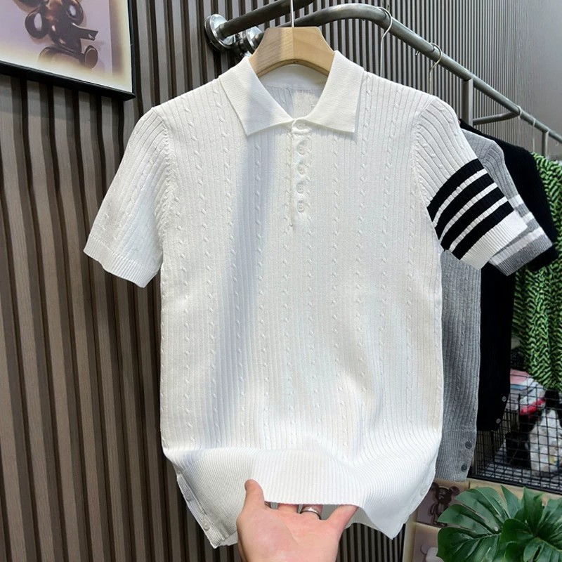 Polo camiseta de punto camiseta de manga corta hombre cuatro barras TB rayas tricolores torsión vieja fábrica de viento de dinero transfronterizo al por mayor