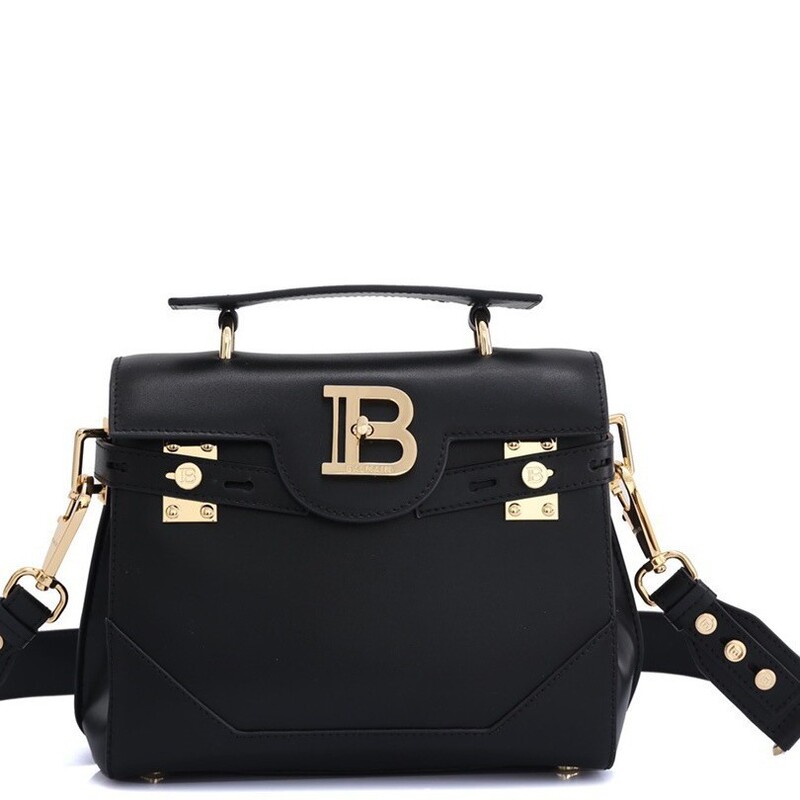 2025 New Balmain Canvas Stitching Women's Shoulder Crossbody Small Motorcycle Bag Spring New Calfskin Bag