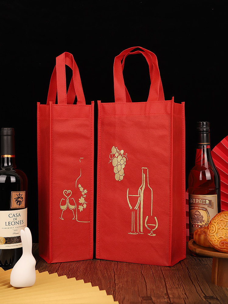 Festival de Primavera bolsa de vino no tejida bolsa de regalo doble paquete de regalo grueso se puede personalizar