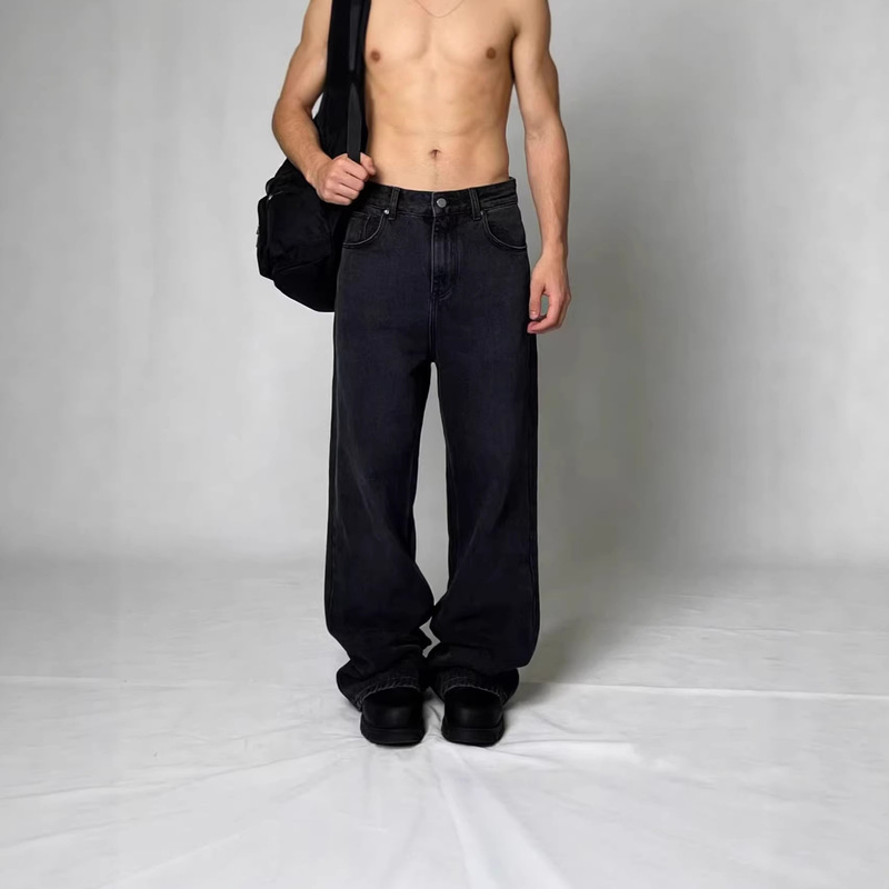 New European and American Style Retro Fashion Jeans for Men, High Street Wide-Leg Loose Straight-Cut Stylish Drapey Floor-Length Pants New European and American Style Retro Fashion Jeans for Men, High Street Wide-Leg Loose Straight-Cut Stylish Drapey Floor-Length Pants