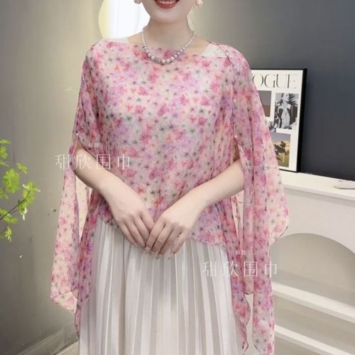 【繁花系列】气质优雅夏季宽松显瘦蝙蝠袖披肩度假拍照甜欣围巾潮