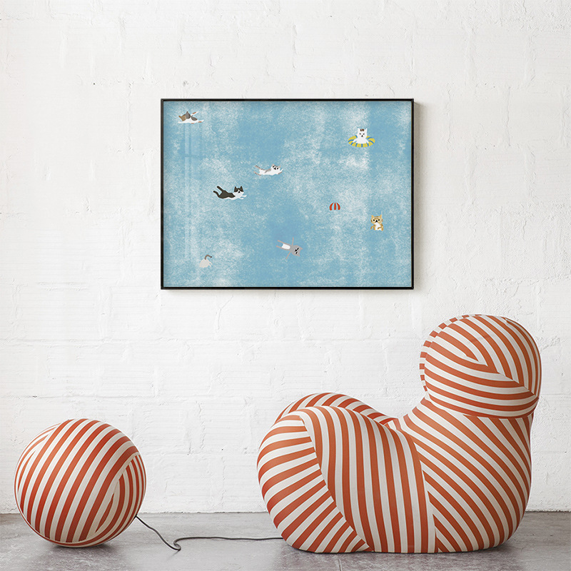 Nordic ins Swimming Small Animal Niche Healing Decorative Painting Desktop Painting Bedroom Cute Living Room Hanging Painting