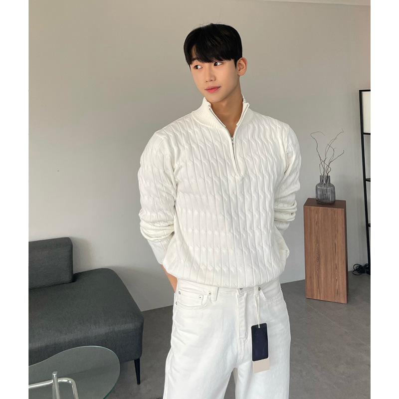 Fashion Stylish High-end Lazy Half-turtleneck Zipper Sweater Men's Pullover Long-sleeved Knitwear All-match Coat Top