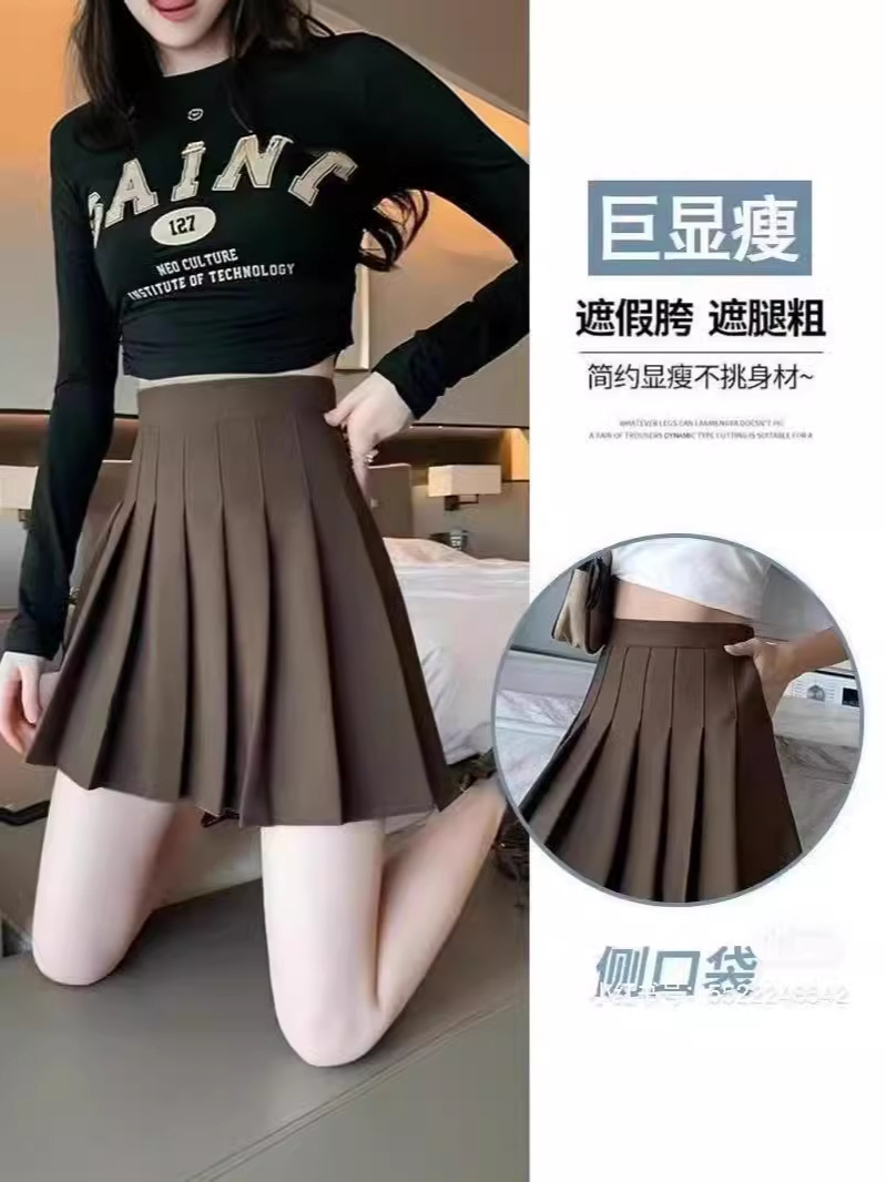 Pocket Pleated Skirt for Women Summer Korean Style High Waist Slimming Look Elastic Waist A-Line Short Skirt 2025 New Half Skirt