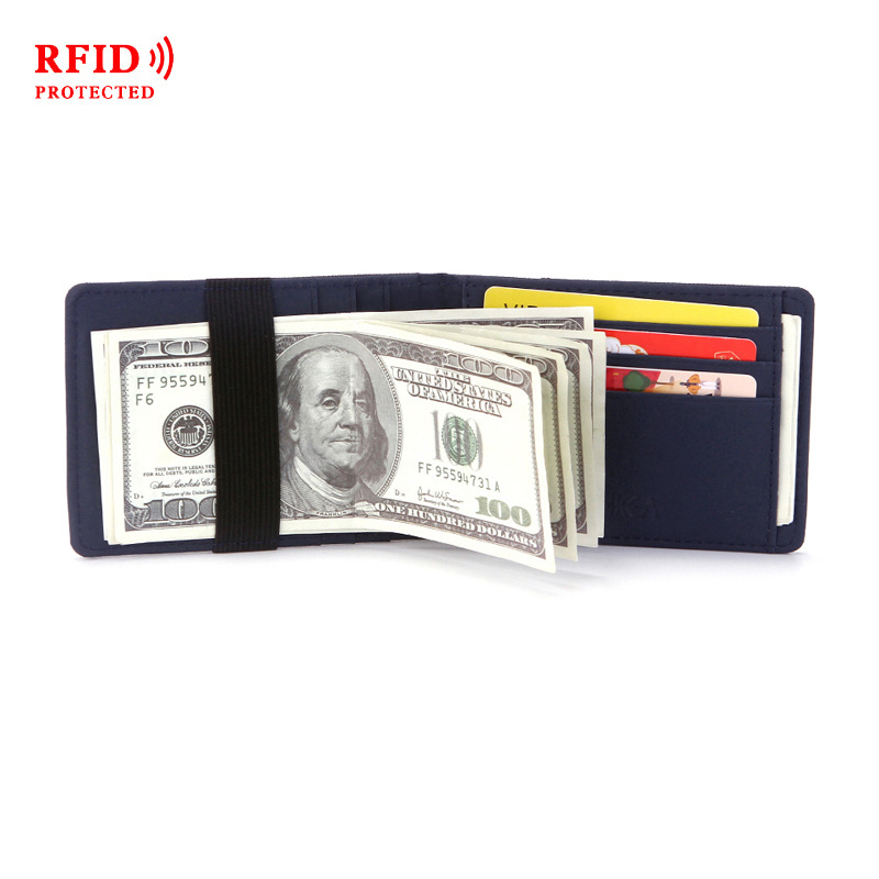 Cross-border men's fashion wallet RFID cross pattern card holder PU card holder Korean version creative elastic band dollar clip wholesale