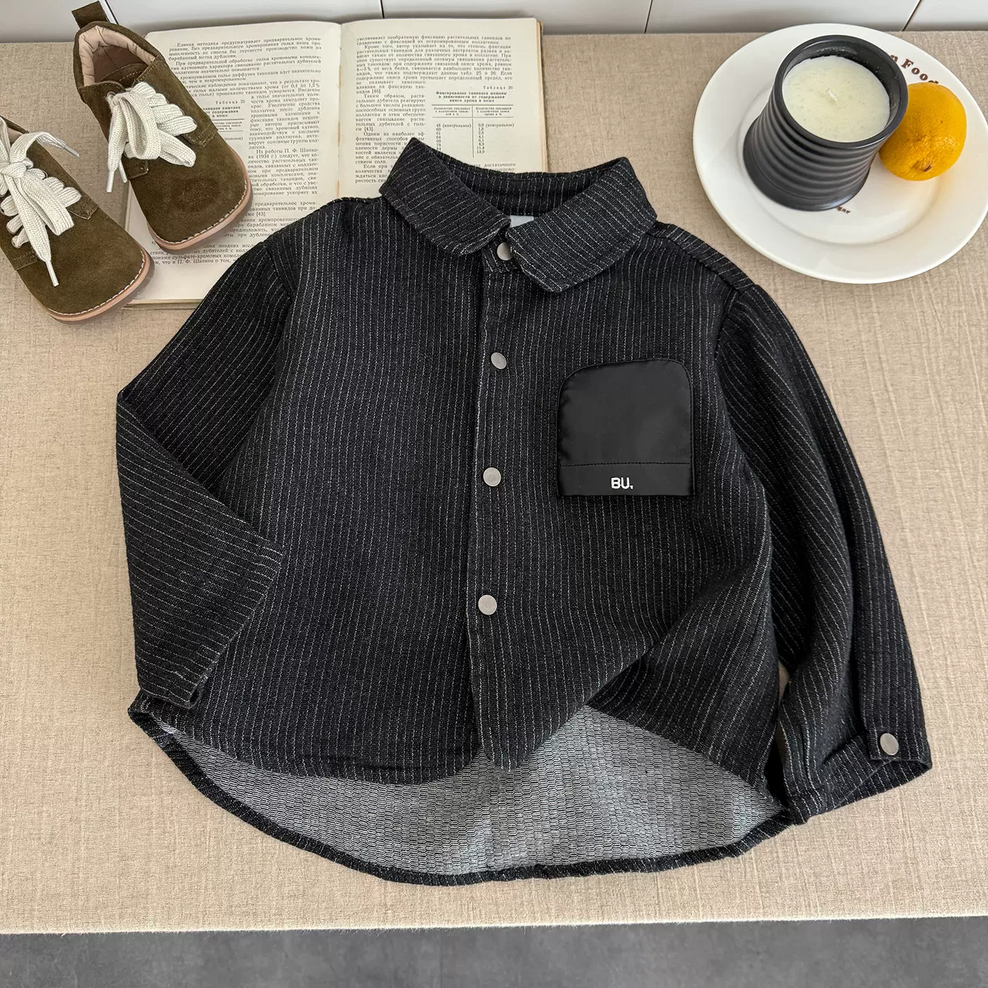 男童秋装外套2025新款儿童条纹衬衣休闲时髦秋季男孩夹克衫上衣潮