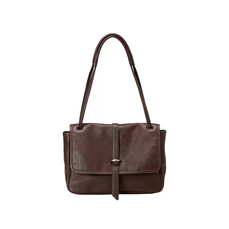 Vegetable-Tanned Cowhide 001 Messenger Bag Retro Crossbody Tote Simple Commuter Large Capacity Women's Shoulder Bag - Thumbnail 8