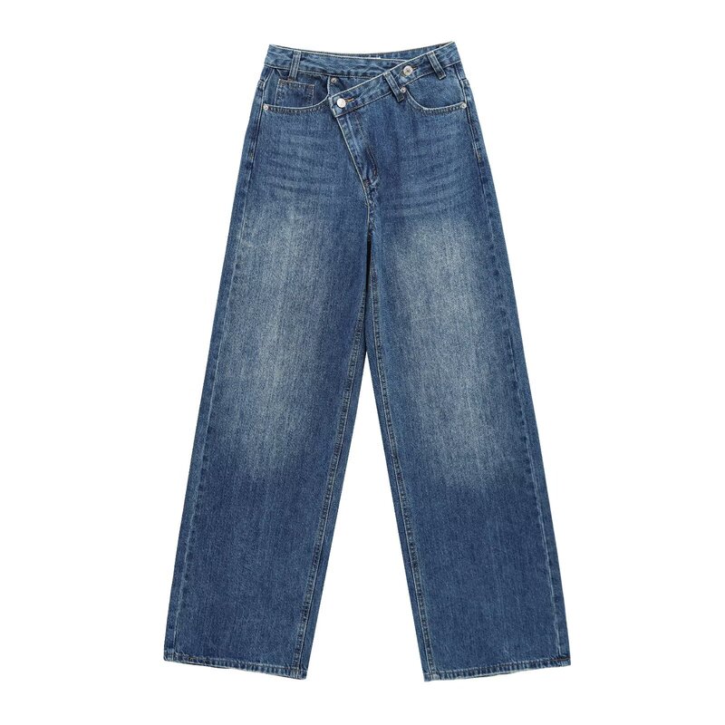 Foreign Trade 2025 Autumn New European and American Style Fashionable Versatile Double-Breasted High-Waisted Wide-Leg Jeans 8197232