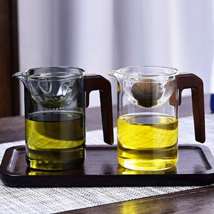 Tea Pot with Wooden Handle for Small Green Tangerine Tea, Glass Fair Cup, Heat-Resistant Tea Divider, Tea Water Separation Tea Set