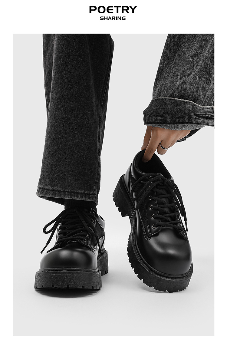 Baskets Derby pour homme ShoeVault, semelle épaisse rehaussante, noires, style britannique décontracté, chaussures de sport en cuir et mesh respirant pour l'été_voghion.com