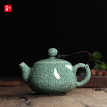 简约陶瓷冰裂茶壶单个青瓷过滤功夫茶具泡茶壶哥窑开片大号单壶