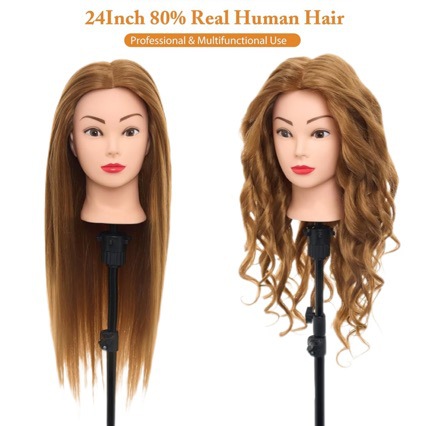 Hairdresser práctica de cabeza de modelo de cabello semirreal cabeza de cabeza de muñeca cabeza de enseñanza de cabeza de cabello de trenzado modelo de cabello de placa de calentamiento