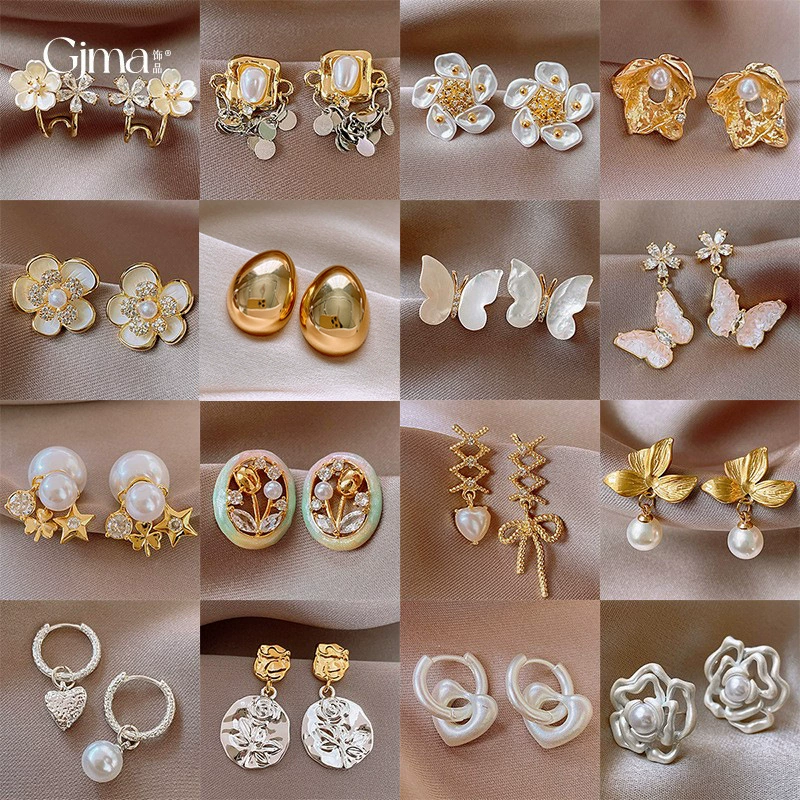Серебряная игла, белый цирконий, модные милые серьги из жемчуга, цветок, французский стиль