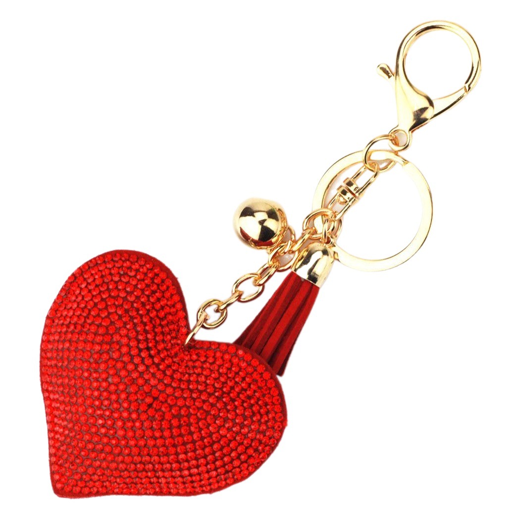 Estilo explosivo transfronterizo pequeño corazón de melocotón fragante llavero de cuero de diamantes calientes amor borla bolso colgante franela llave de diamantes