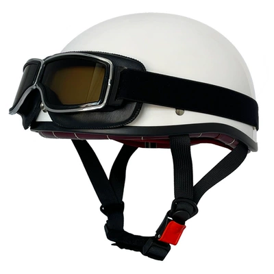 Motosiklet kaskı (dəbilqə) — women's half helmet electric motorcycle - bright-white-square-retro-mirror-m