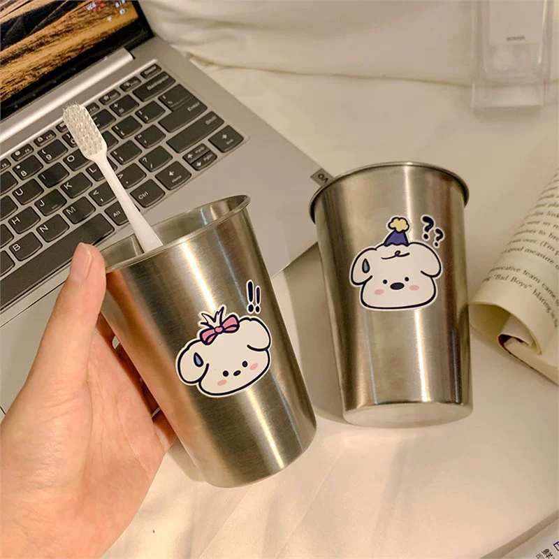 Чашка для полоскания рта из нержавеющей стали 304, устойчивая к плесени и милая, мультяшная пара для мытья, домашняя стирка для пары щенков