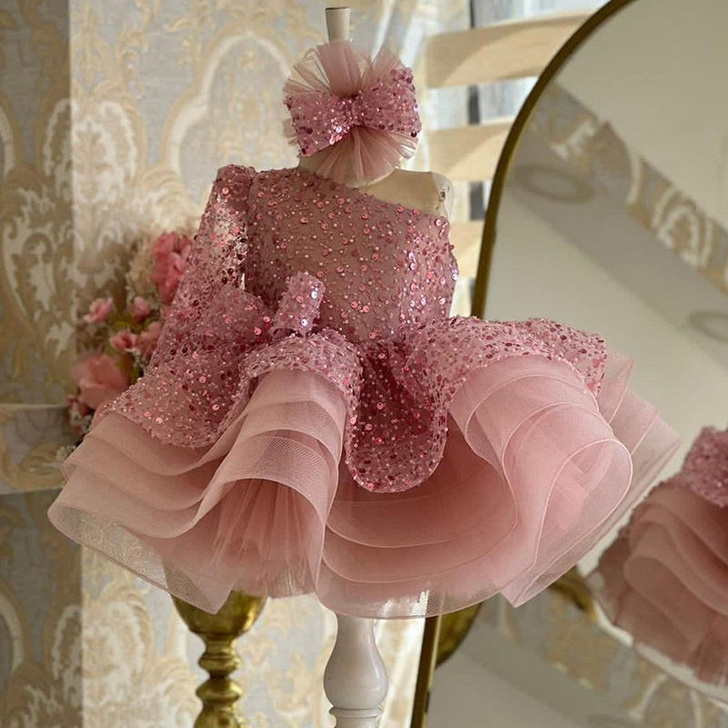 Pink Sequin Pageant Dress For Girls Tulle Puff Skirt Performance_voghion.com