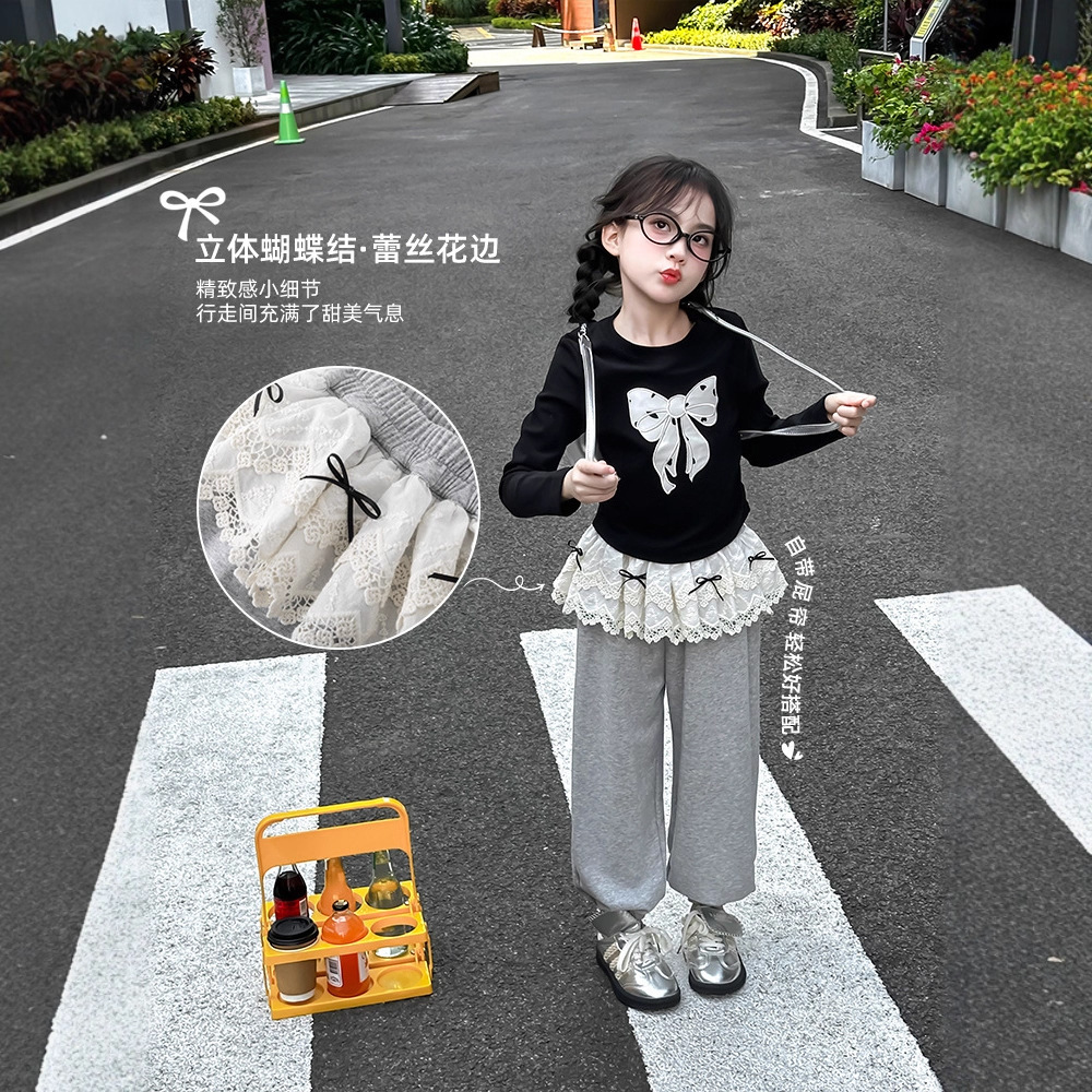Aini Girls Autumn Bow Bottoming Shirt New Versatile Kidsren's Tops Fashionable Girls Autumn and Winter Long-Sleeved T-Shirts